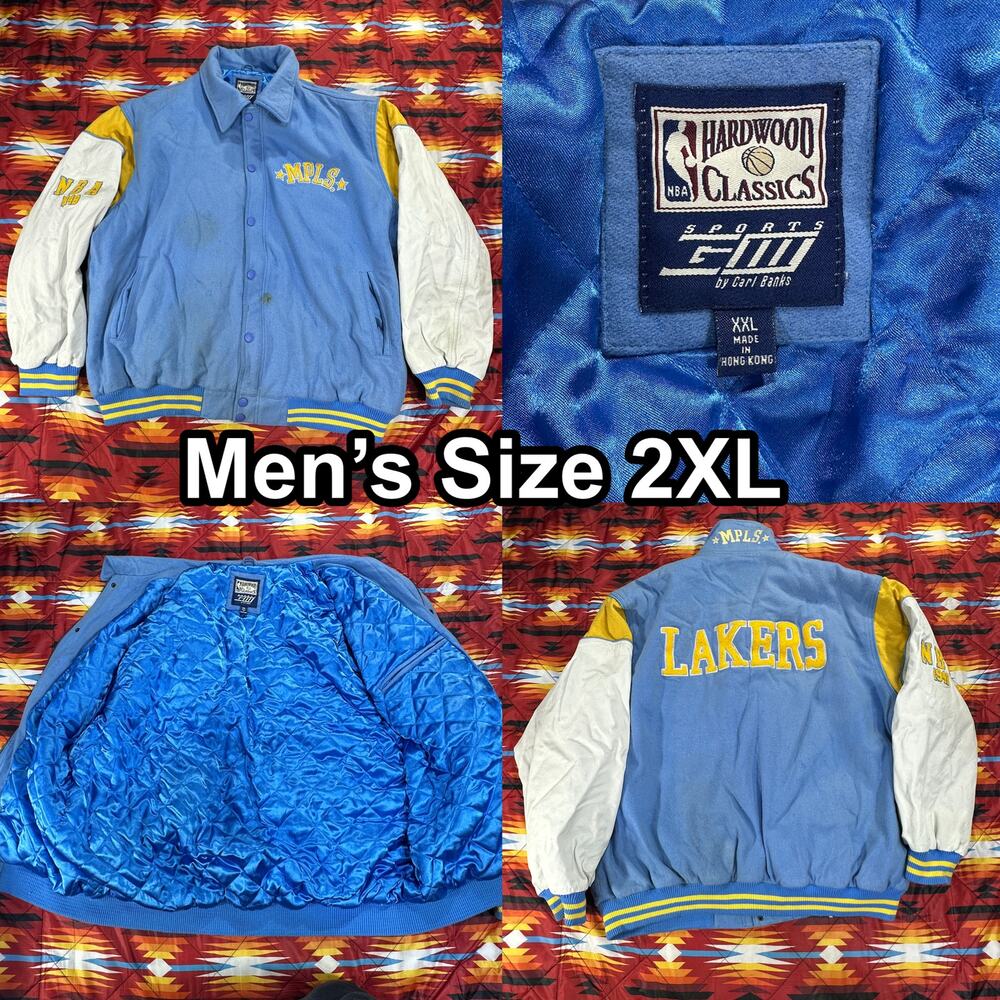 NBA MPLS Lakers G-III Hardwood Classics Leather Wool Varsity Jacket Men’s Sz 2XL